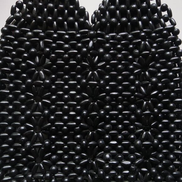 Handmade Black Wooden Beaded Tote Shoulder Bag Vintage Boho - Picture 8 of 10